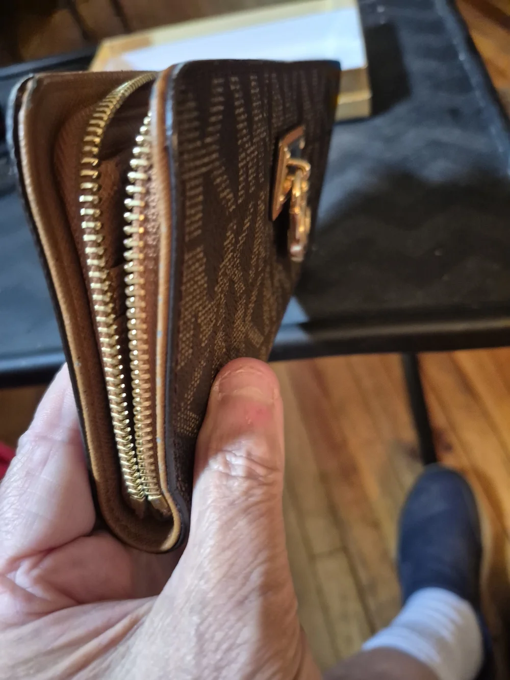 Michael Kors Brown MK Logo Continental Wallet with Gold Hardware